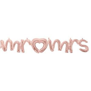 Μπαλόνι Foil Script Phrase Mr & Mrs Ροζ Χρυσό / 149εκ x 25εκ Rose Gold Φουσκώνεται με Αέρα Περιέχει Καλαμάκι