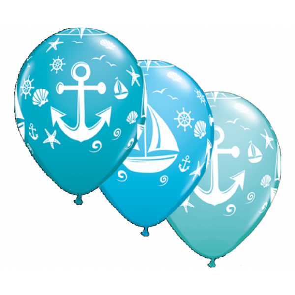 Μπαλόνι λάτεξ τυπωμένο Tropical Sailboat κ Anchor / τμχ - Διατίθεται σε σιελ