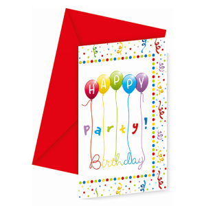 Προσκλήσεις με Φακέλους Birthday Ballons Confetti / 6 τμχ