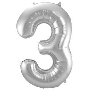 Μπαλόνι Foil Αριθμός "3"  Ασημί 86 Εκ. Ύψος