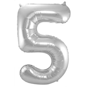Μπαλόνι Foil Αριθμός "5"  Ασημί 86 Εκ. Ύψος