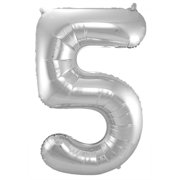 Μπαλόνι Foil Αριθμός "5"  Ασημί 86 Εκ. Ύψος