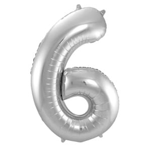 Μπαλόνι Foil Αριθμός "6"  Ασημί 86 Εκ. Ύψος