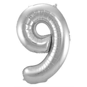 Μπαλόνι Foil Αριθμός "9"  Ασημί 86 Εκ. Ύψος