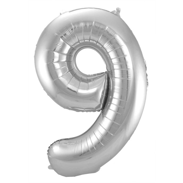 Μπαλόνι Foil Αριθμός "9"  Ασημί 86 Εκ. Ύψος