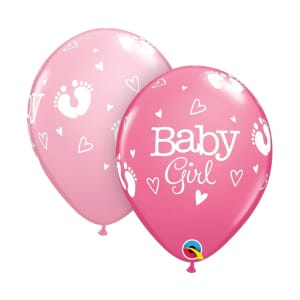 Μπαλόνια Latex 11" Baby Girl Footprints & Hearts Ast