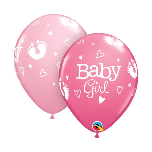 Μπαλόνια Latex 11" Baby Girl Footprints & Hearts Ast