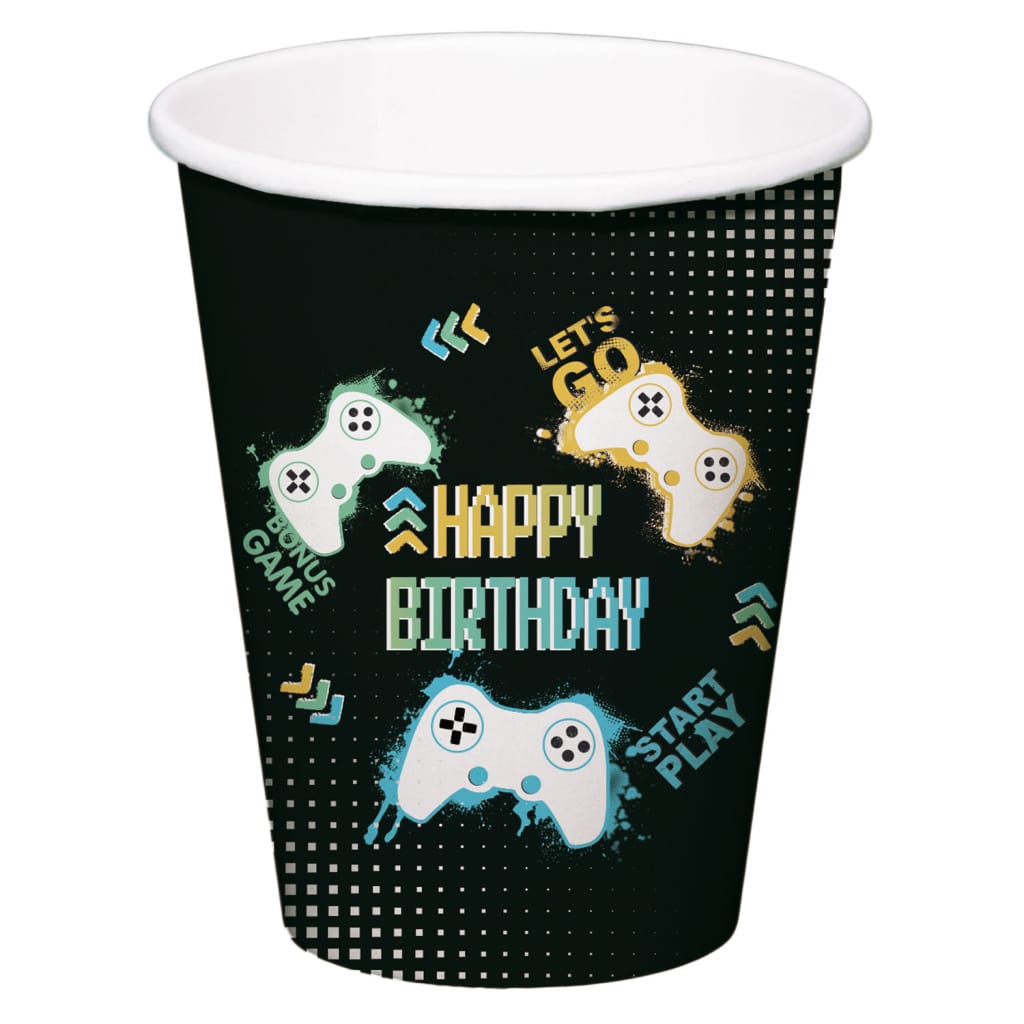 Ποτήρια χάρτινα 250ml Happy Birthday "Level Up" - Συσκ. 8 τεμ