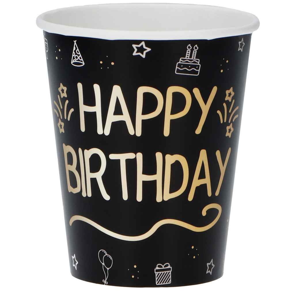 Ποτήρια χάρτινα Happy Birthday 250ml "Shining Glam" - Συσκ. 8 τεμ
