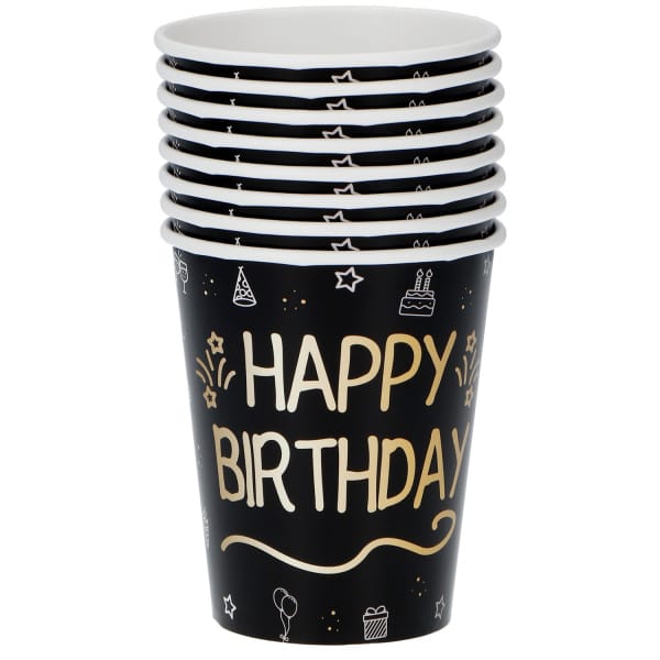 Ποτήρια χάρτινα Happy Birthday 250ml "Shining Glam" - Συσκ. 8 τεμ - Image 2