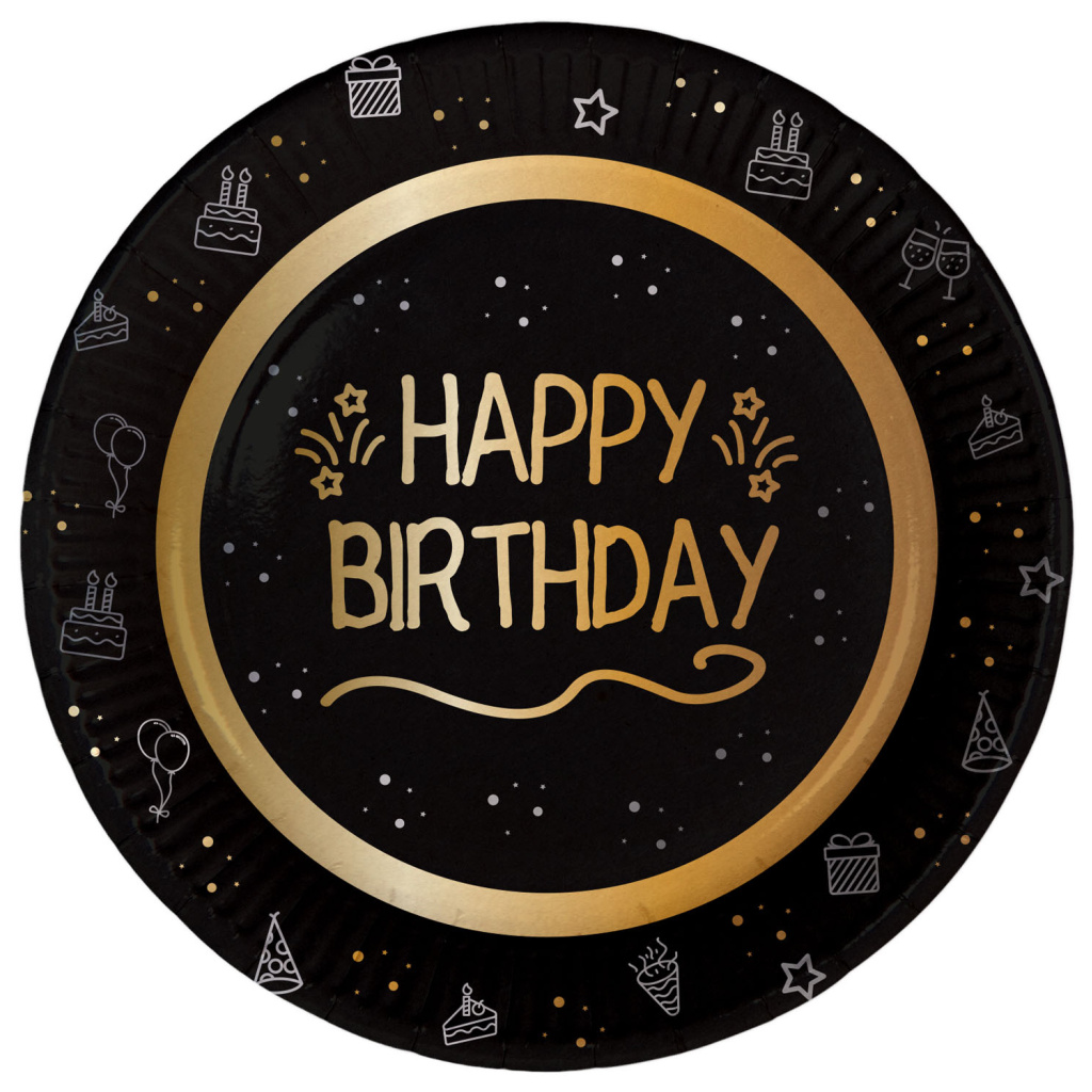 Πιάτα χάρτινα διαμ. 23εκ Happy Birthday "Shining Glam" - Συσκ. 8 τεμ
