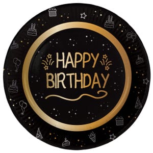 Πιάτα χάρτινα διαμ. 23εκ Happy Birthday "Shining Glam" - Συσκ. 8 τεμ