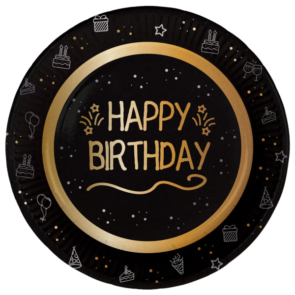 Πιάτα χάρτινα διαμ. 23εκ Happy Birthday "Shining Glam" - Συσκ. 8 τεμ