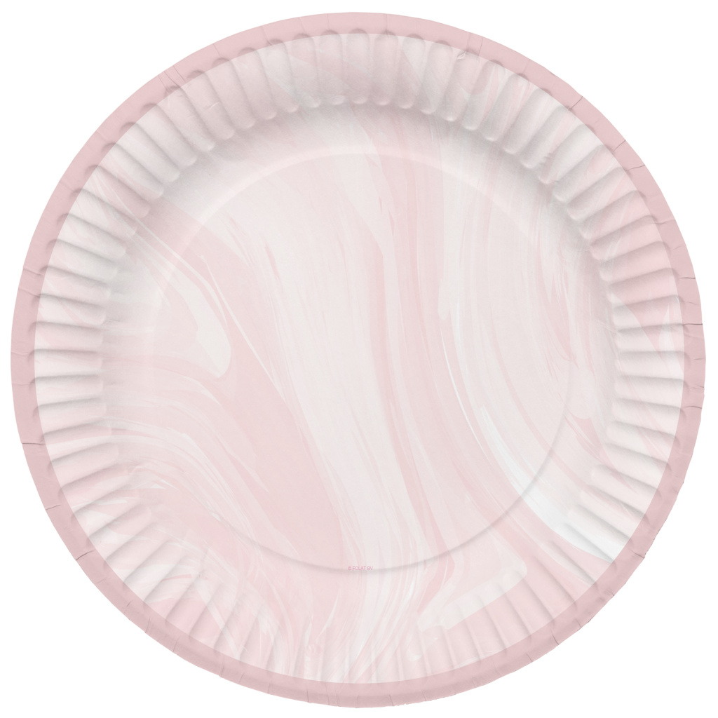Πιάτα χάρτινα διαμ. 23εκ "Marble Pink" - Συσκ. 8 τεμ
