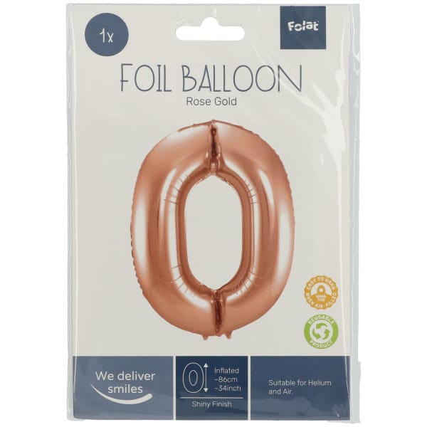 Μπαλόνι Foil Αριθμός "0"  Rose Gold 86 Εκ. Ύψος - Image 2