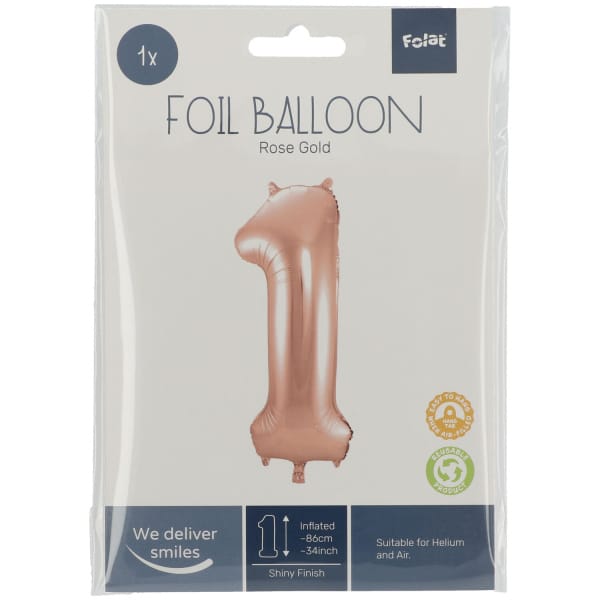 Μπαλόνι Foil Αριθμός "1"  Rose Gold 86 Εκ. Ύψος - Image 2