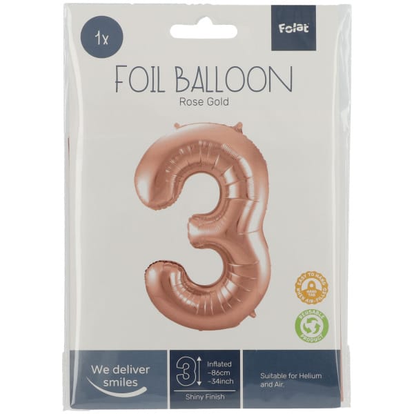 Μπαλόνι Foil Αριθμός "3"  Rose Gold 86 Εκ. Ύψος - Image 2