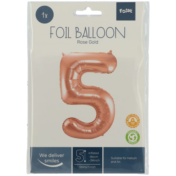 Μπαλόνι Foil Αριθμός "5"  Rose Gold 86 Εκ. Ύψος - Image 2