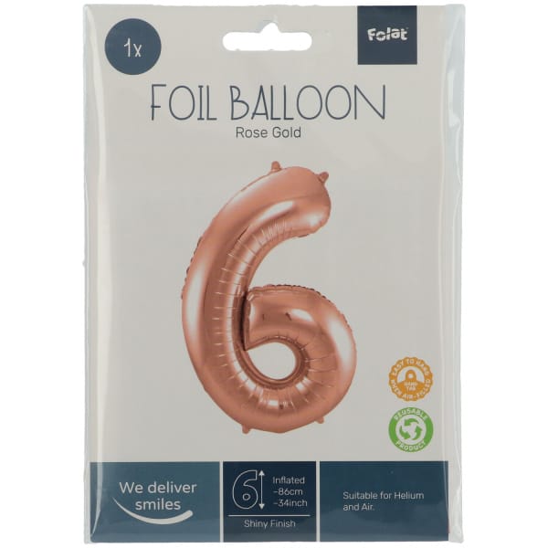 Μπαλόνι Foil Αριθμός "6"  Rose Gold 86 Εκ. Ύψος - Image 2
