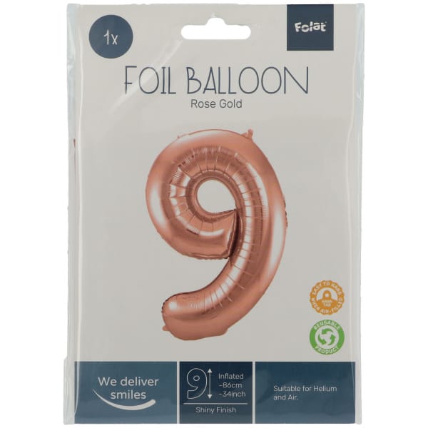Μπαλόνι Foil Αριθμός "9"  Rose Gold 86 Εκ. Ύψος - Image 2