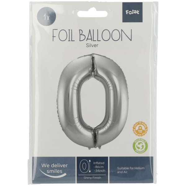 Μπαλόνι Foil Αριθμός "0"  Ασημί 86 Εκ. Ύψος - Image 2