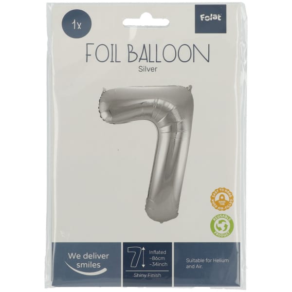 Μπαλόνι Foil Αριθμός "7"  Ασημί 86 Εκ. Ύψος - Image 2