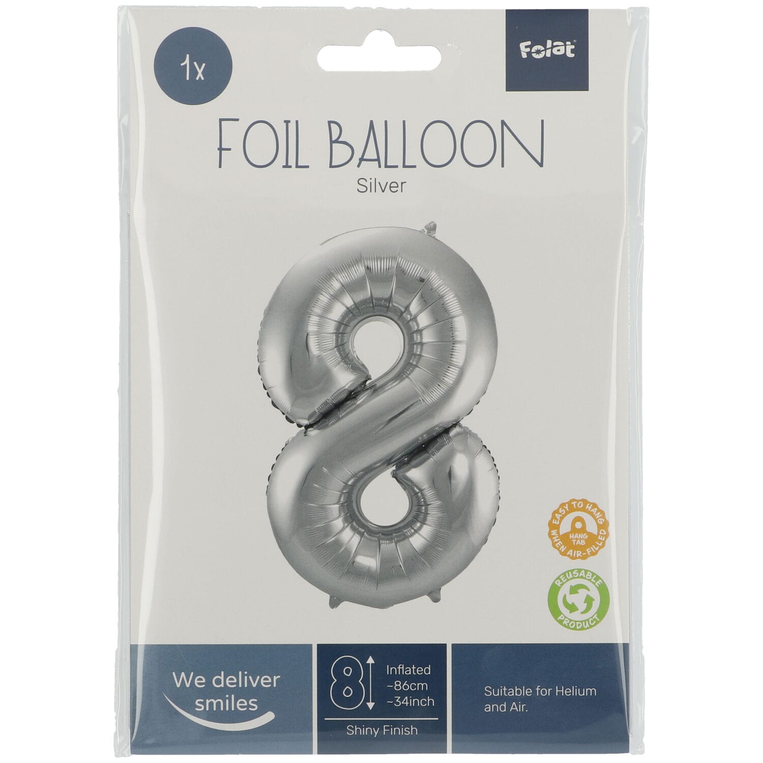 Μπαλόνι Foil Αριθμός "8" Ασημί 86 Εκ. Ύψος - Image 2