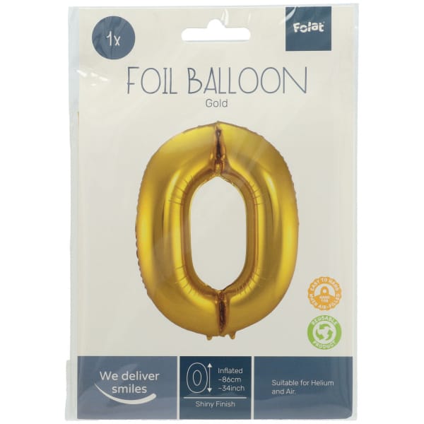 Μπαλόνι Foil Αριθμός "0"  Χρυσό 86 Εκ. Ύψος - Image 2