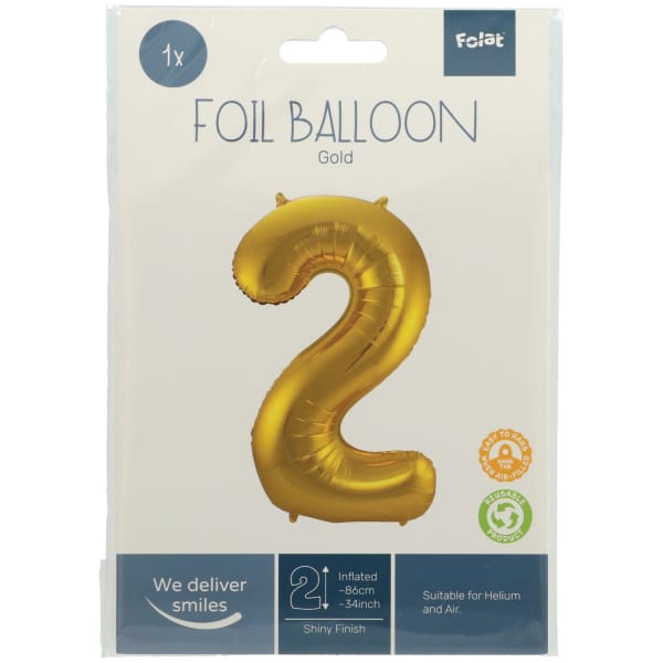 Μπαλόνι Foil Αριθμός "2"  Χρυσό 86 Εκ. Ύψος - Image 2