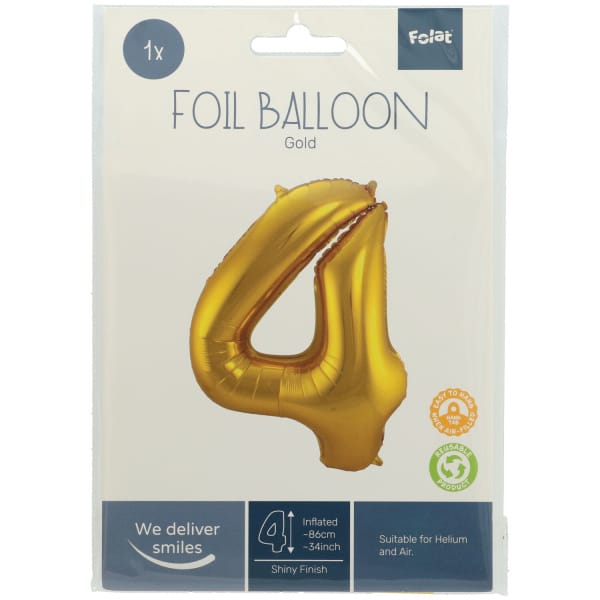 Μπαλόνι Foil Αριθμός "4"  Χρυσό 86 Εκ. Ύψος - Image 2