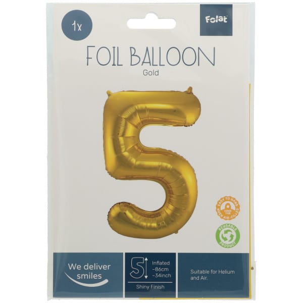 Μπαλόνι Foil Αριθμός "5"  Χρυσό 86 Εκ. Ύψος - Image 2