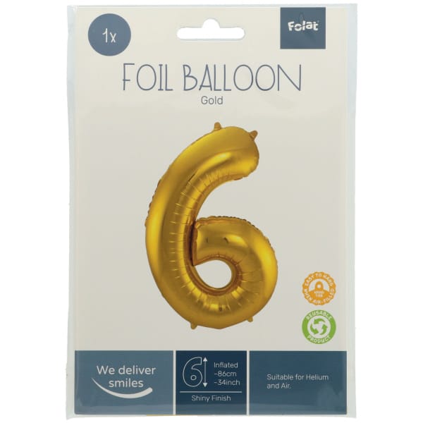 Μπαλόνι Foil Αριθμός "6"  Χρυσό 86 Εκ. Ύψος - Image 2