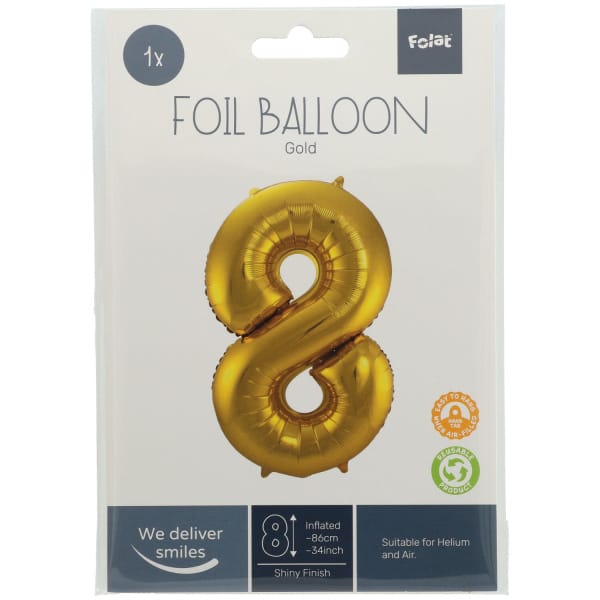 Μπαλόνι Foil Αριθμός "8"  Χρυσό 86 Εκ. Ύψος - Image 2
