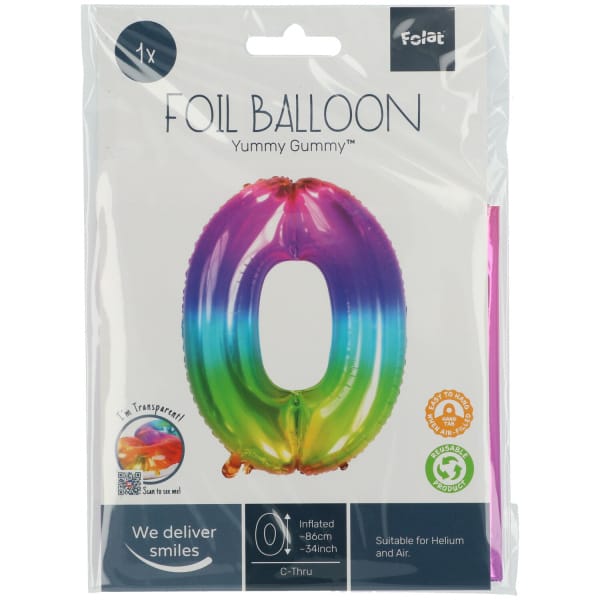 Μπαλόνι Foil Αριθμός "0" Πολύχρωμο 81 Εκ. Ύψος - Image 2