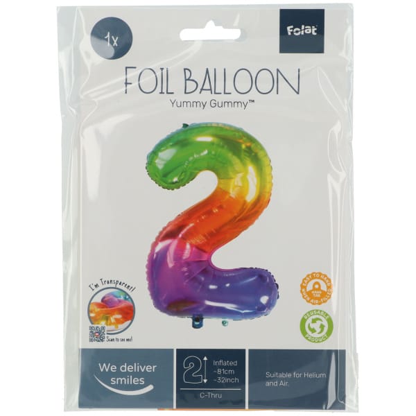 Μπαλόνι Foil Αριθμός "2" Πολύχρωμο 81 Εκ. Ύψος - Image 2