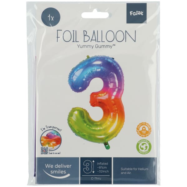 Μπαλόνι Foil Αριθμός "3" Πολύχρωμο 81 Εκ. Ύψος - Image 2
