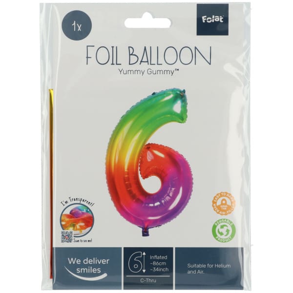 Μπαλόνι Foil Αριθμός "6" Πολύχρωμο 81 Εκ. Ύψος - Image 2