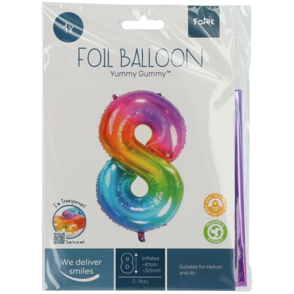 Μπαλόνι Foil Αριθμός "8" Πολύχρωμο 81 Εκ. Ύψος - Image 2