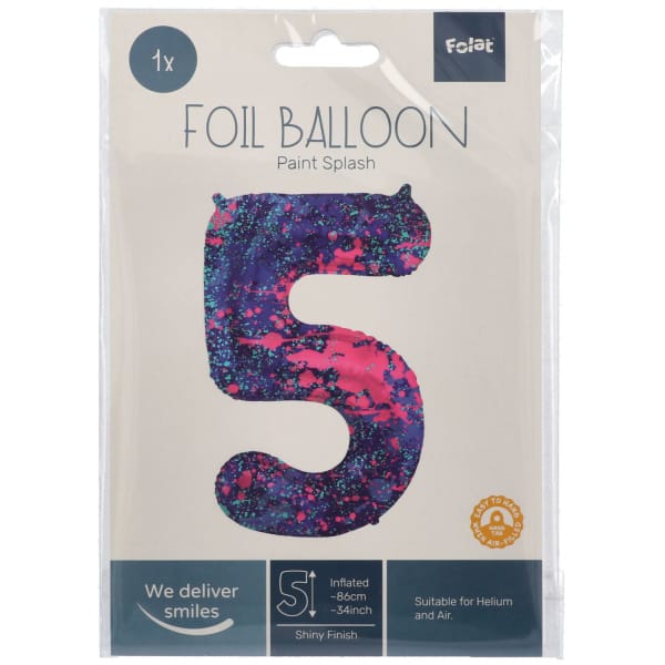 Μπαλόνι Foil Αριθμός "5" Paint Splash 86 Εκ. Ύψος - Image 2
