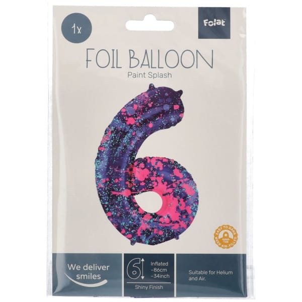Μπαλόνι Foil Αριθμός "6" Paint Splash 86 Εκ. Ύψος - Image 2