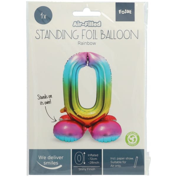 Μπαλόνι Foil με βάση Αριθμός "0" Rainbow 72 Εκ. Ύψος με αέρα - Image 2