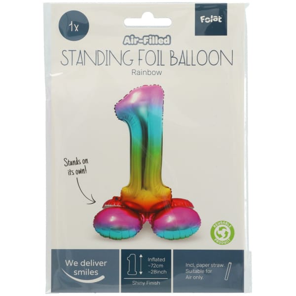 Μπαλόνι Foil με βάση Αριθμός "1" Rainbow 72 Εκ. Ύψος με αέρα - Image 2