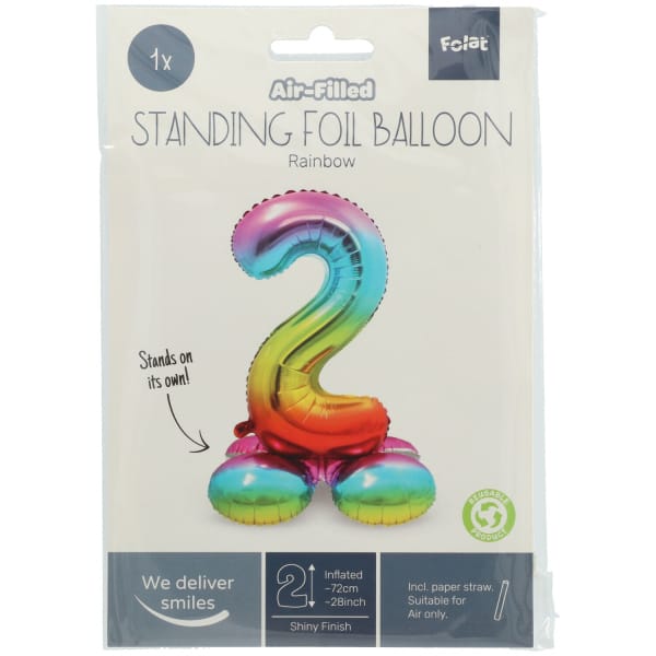 Μπαλόνι Foil με βάση Αριθμός "2" Rainbow 72 Εκ. Ύψος με αέρα - Image 2