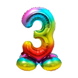 Μπαλόνι Foil με βάση Αριθμός "3" Rainbow 72 Εκ. Ύψος με αέρα