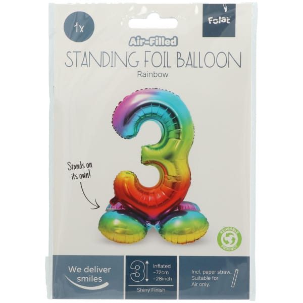 Μπαλόνι Foil με βάση Αριθμός "3" Rainbow 72 Εκ. Ύψος με αέρα - Image 2