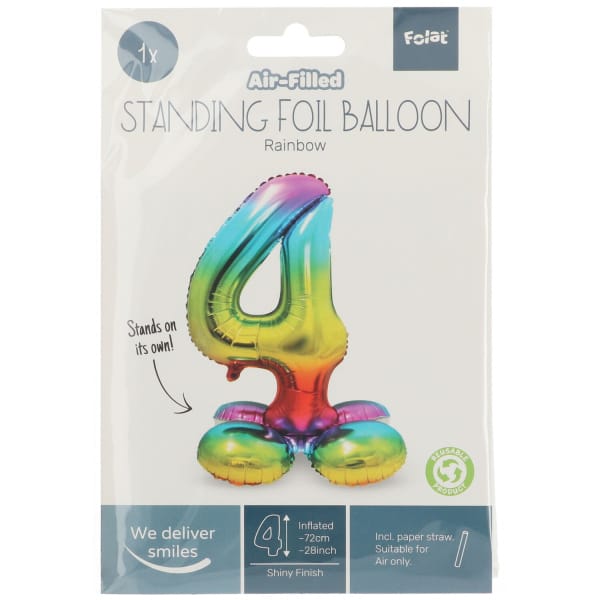 Μπαλόνι Foil με βάση Αριθμός "4" Rainbow 72 Εκ. Ύψος με αέρα - Image 2