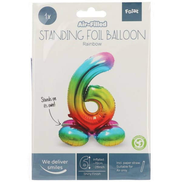 Μπαλόνι Foil με βάση Αριθμός "6" Rainbow 72 Εκ. Ύψος με αέρα - Image 2