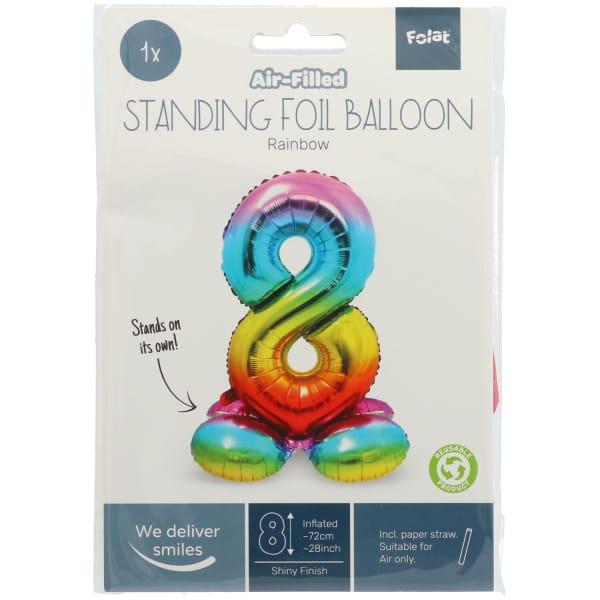 Μπαλόνι Foil με βάση Αριθμός "8" Rainbow 72 Εκ. Ύψος με αέρα - Image 2