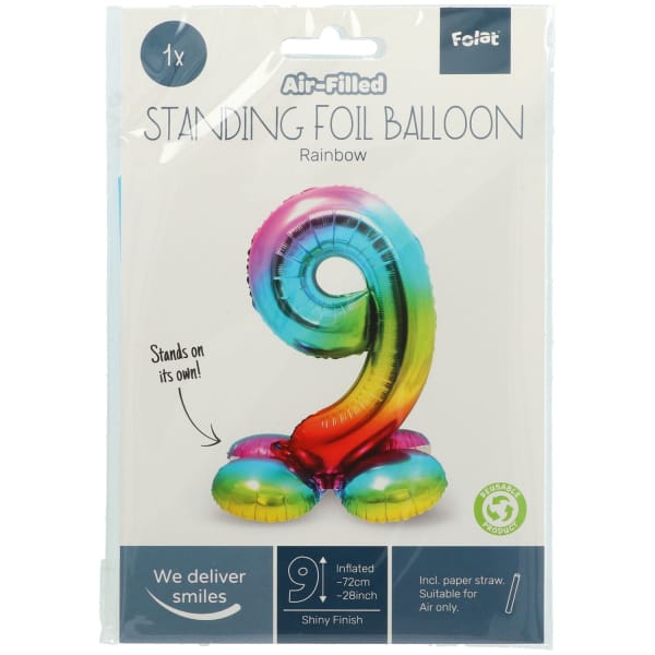 Μπαλόνι Foil με βάση Αριθμός "9" Rainbow 72 Εκ. Ύψος με αέρα - Image 2