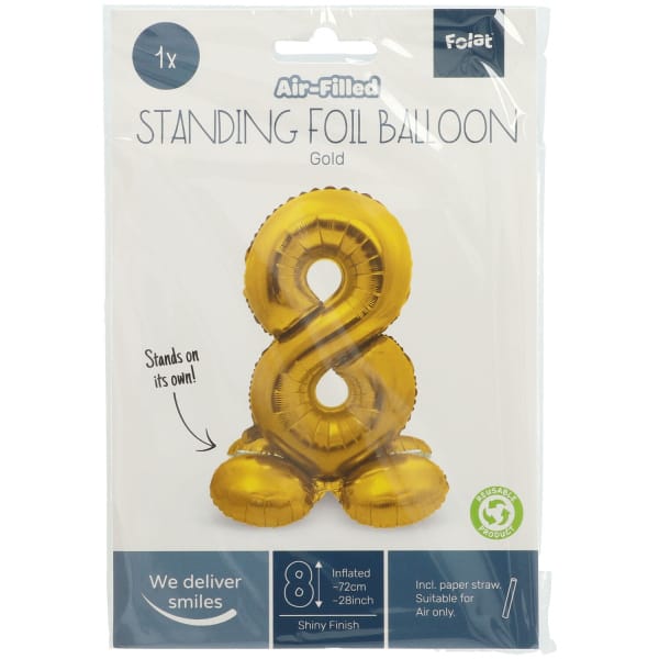 Μπαλόνι Foil με βάση Αριθμός "8" Χρυσό 72 Εκ. Ύψος με αέρα - Image 2